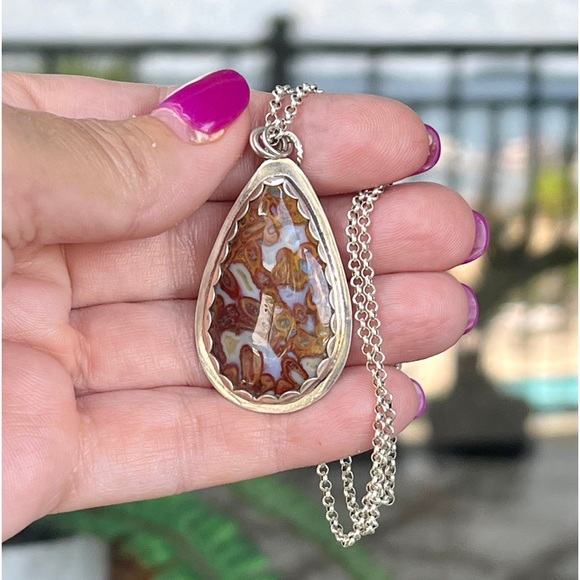 NWT Genuine Petrified Wood Gemstone Sterling Silver .925Necklace w/ 20” SS Chain - Picture 5 of 6